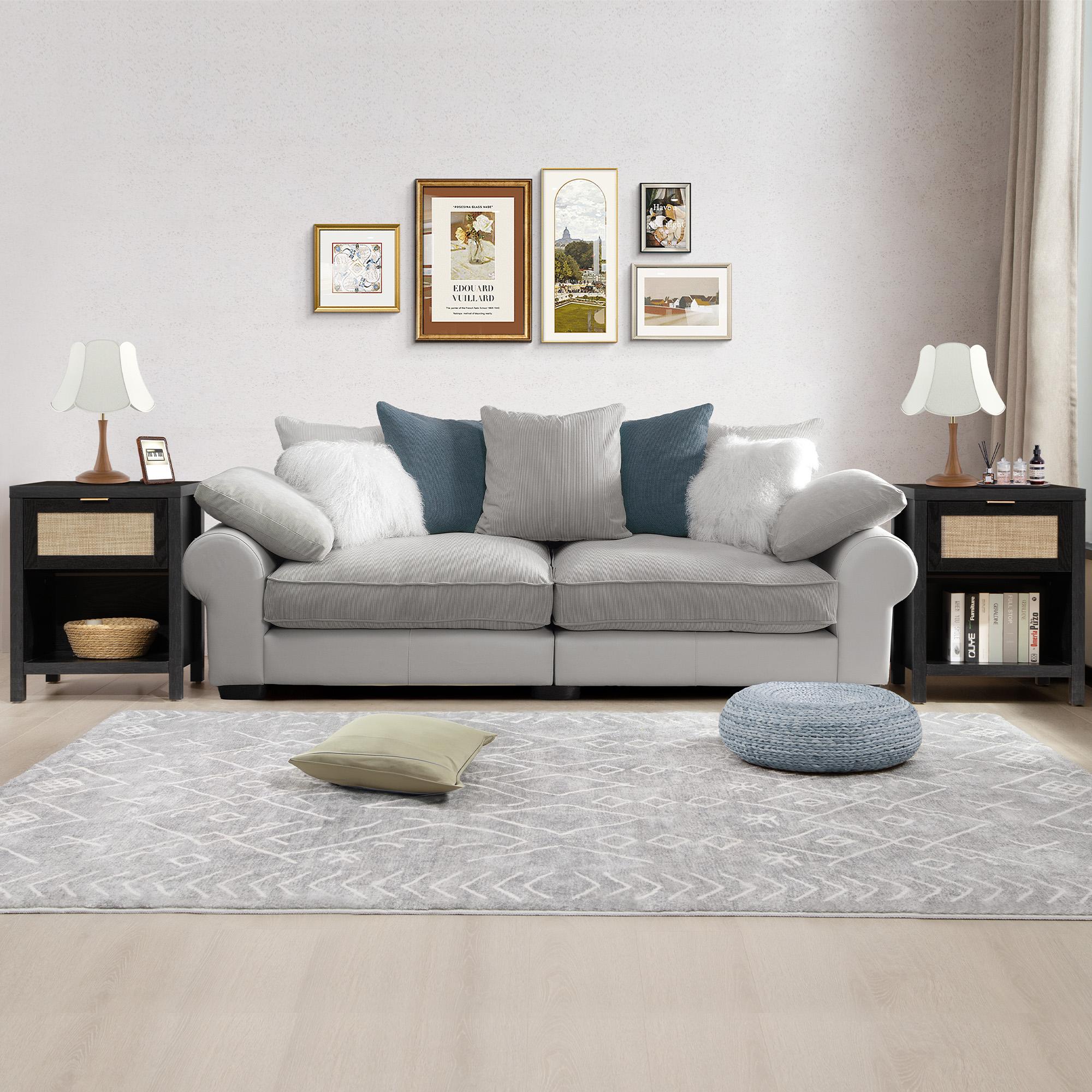 SICOTAS Classic Rattan Nightstands - Unique Farmhouse Style Bedside Table with Drawer and Open Shelf, Durable Engineered Wood Construction, Versatile Side Table for Living Room and Bedroom, Easy to Assemble, Modern Home Decor