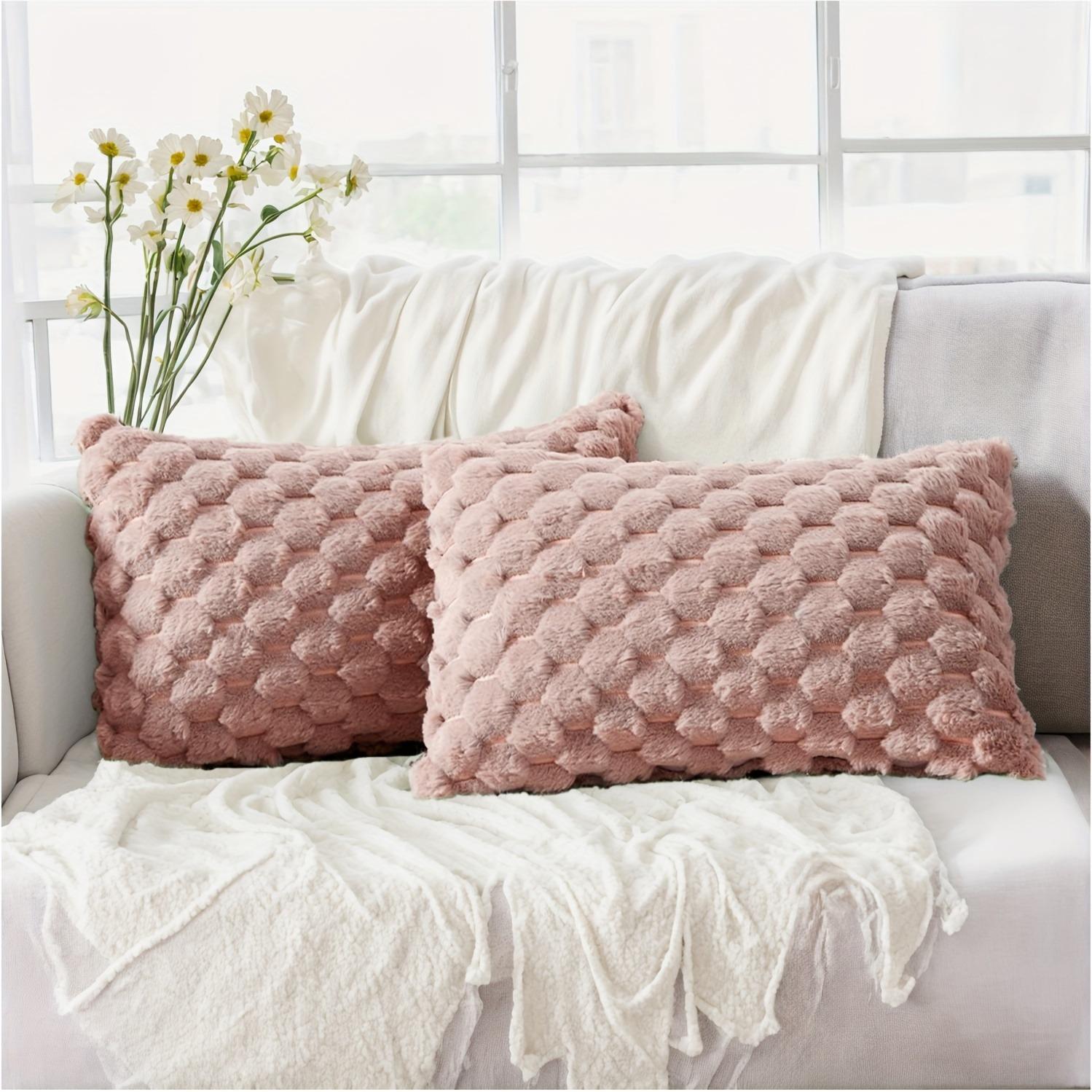 Boho Chic Decorative Pillow Covers Set of 2, Soft Plush Cream Color with Geometric Patterns, Zipper Closure, Sofa & Bedroom Decoration
