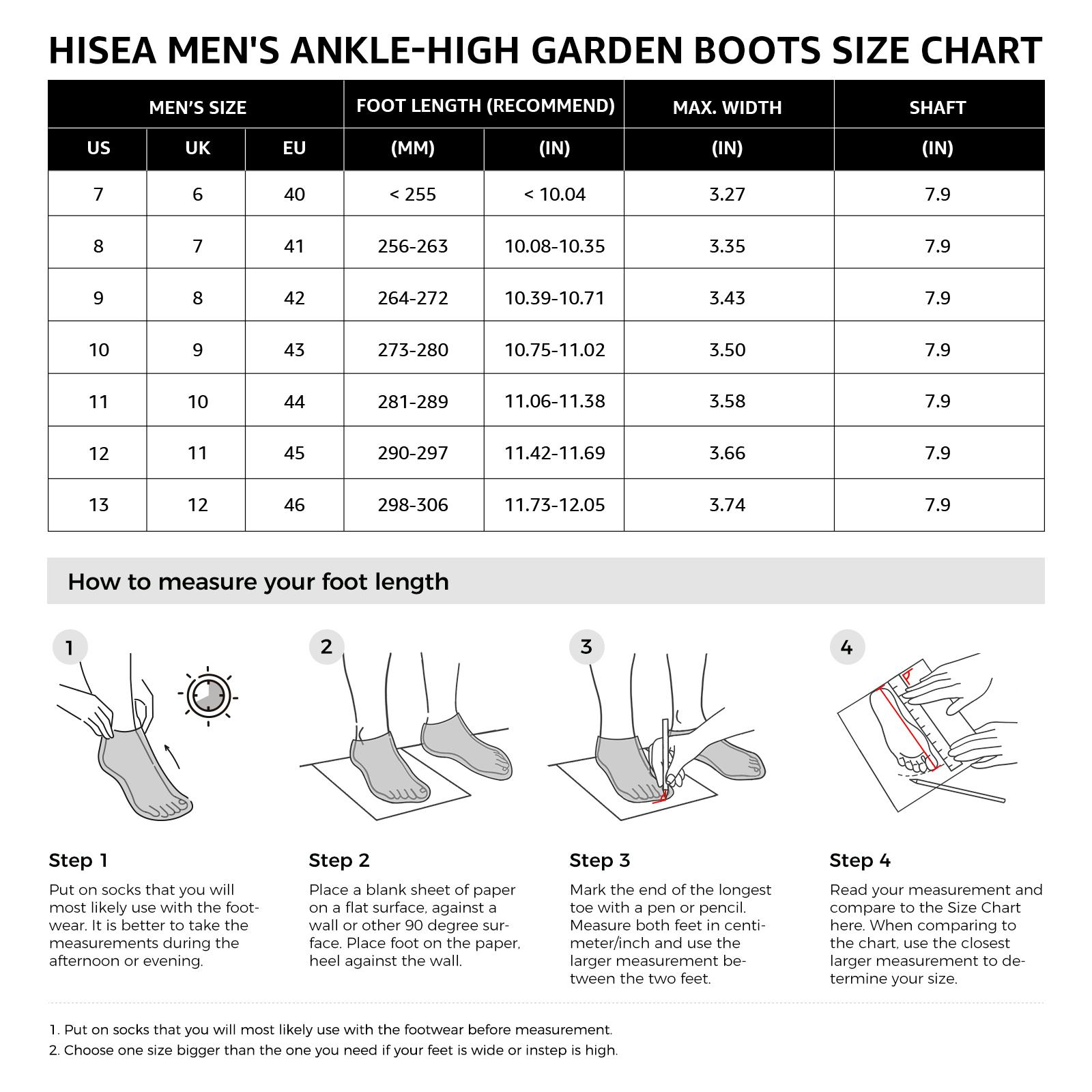 HISEA Men's Waterproof Ankle Rain Boots - Rubber Mud Boots for Lawn, Garden & Outdoor Work