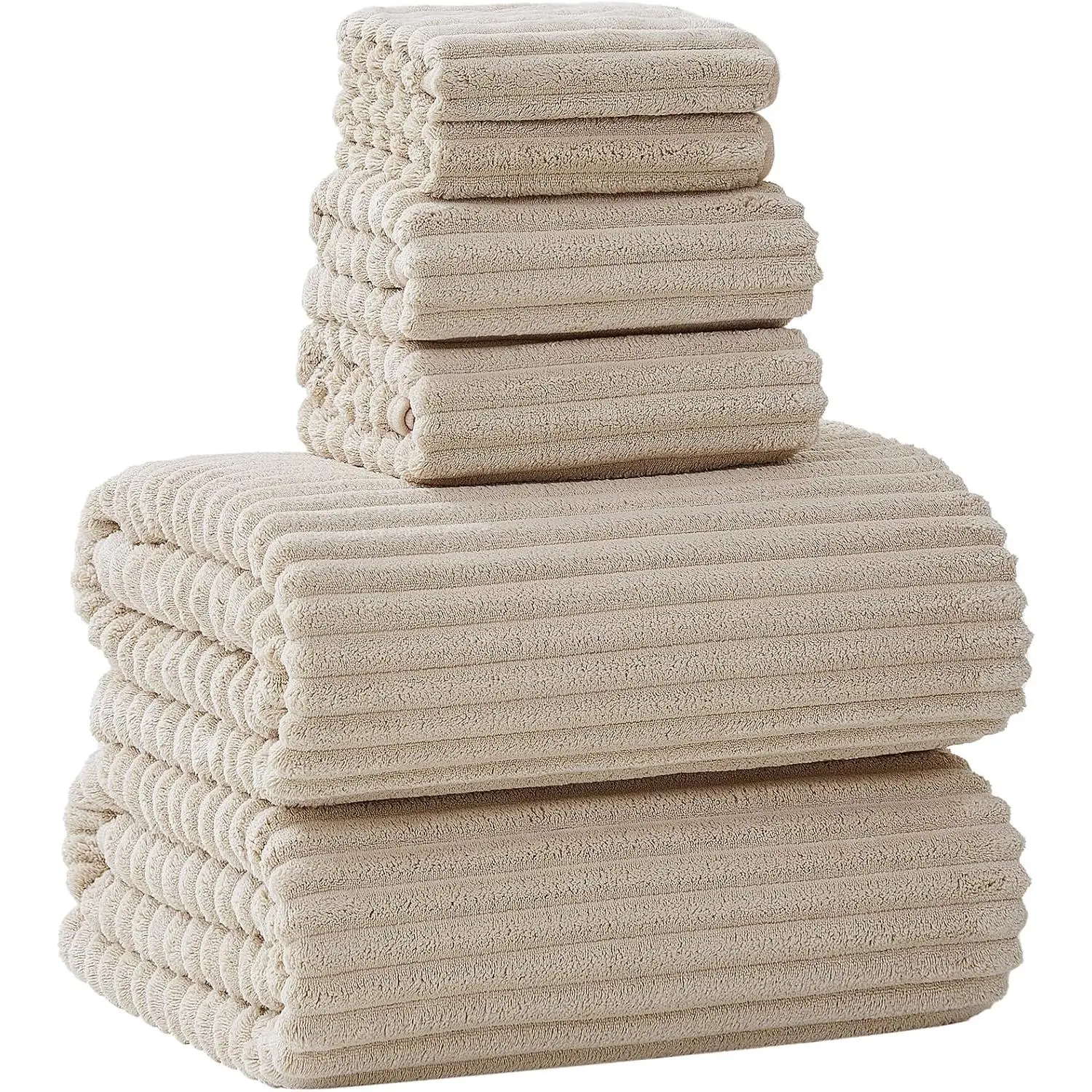 6 Piece Bath Set, 40"x80" Oversized Bath Sheets, Beige| Microfiber, Quick Dry, Absorbent, Towels for, 2 Large Bath Towels, 2 Soft Hand Towels, 2 Washcloths