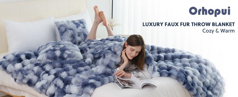 【Valentine's Day Gifts】ORHOPUI Weighted Faux Rabbit Fur Queen Blanket for Bed, Thick & Warm Bed Blankets for Winter, Soft Cozy Fluffy Decorative Blankets for Living Room, Bedroom, Heavy Furry Luxury Christmas Blanket Gifts for Sofa
