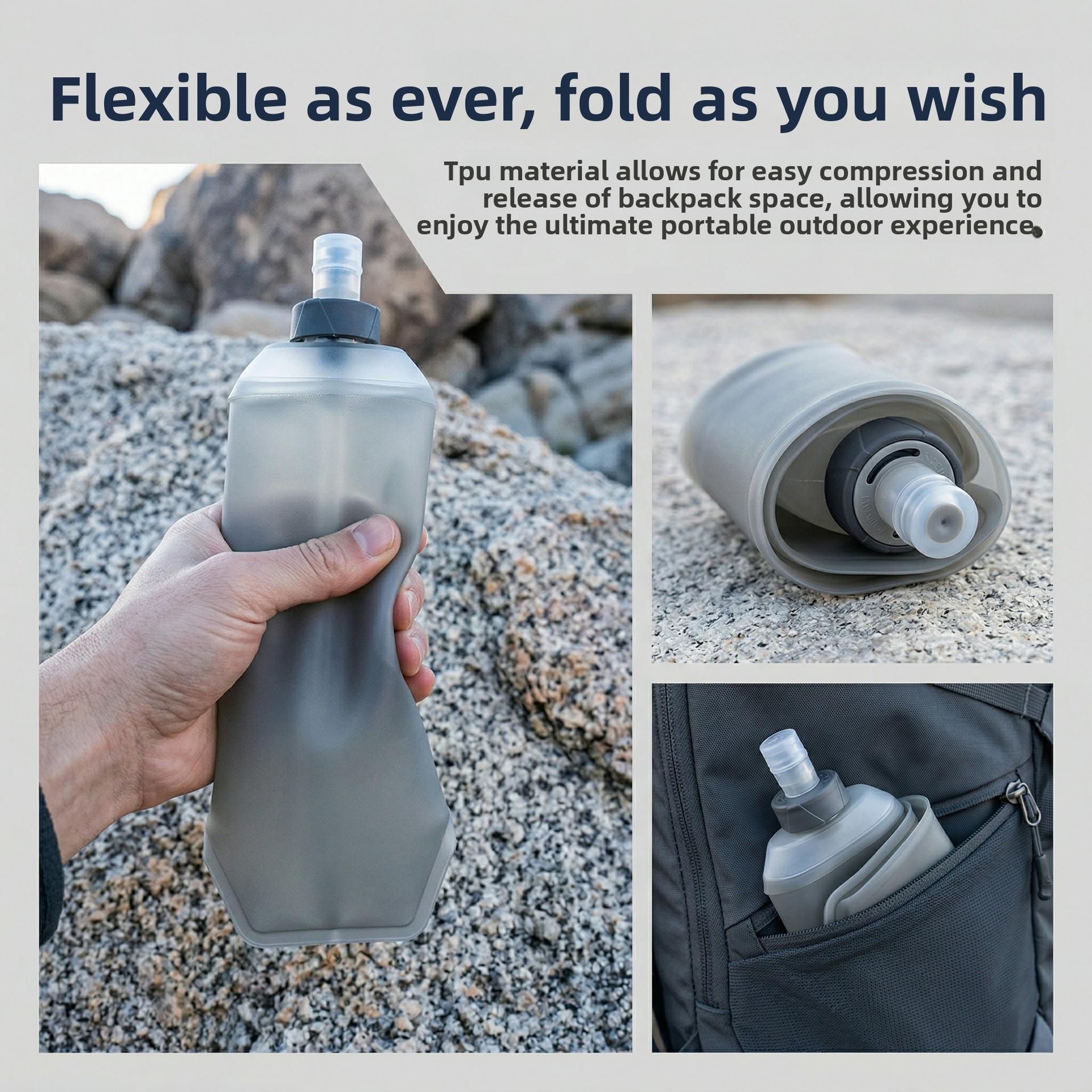 Eco-friendly, non-toxic, foldable soft water bottle for outdoor cycling and running, silicone rotating TPU squeeze-type portable sports water bottle