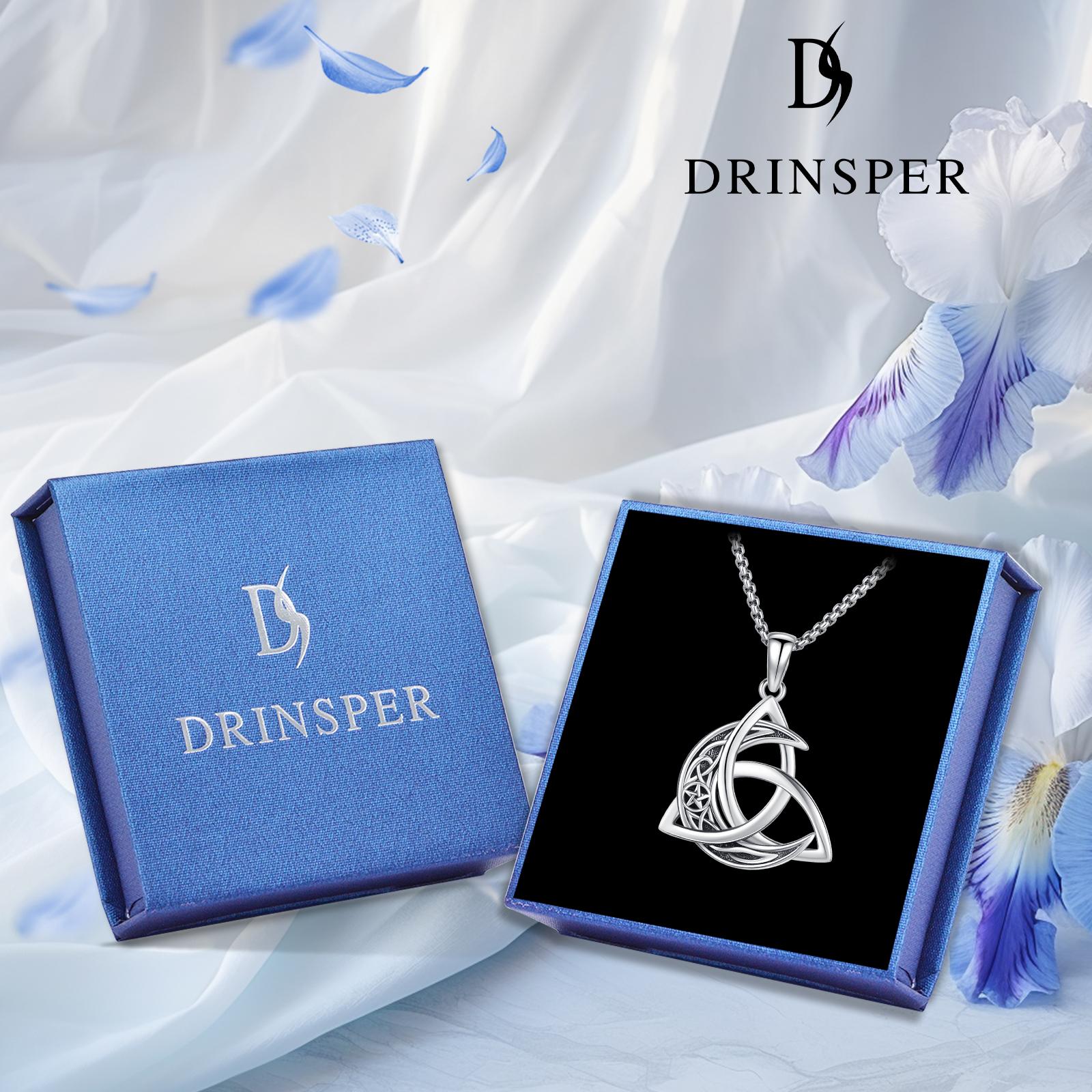 DRINSPER S925 Celtic Moon Necklace 925 Sterling Silver Necklace, Good Luck Crescent Irish Necklace Moonstone Pendant Celtic Knot Jewelry Gift for Women Men