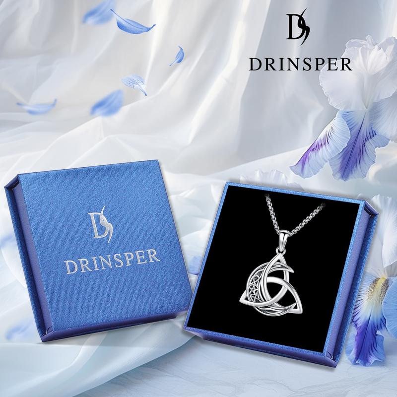 DRINSPER S925 Celtic Moon Necklace 925 Sterling Silver Necklace, Good Luck Crescent Irish Necklace Moonstone Pendant Celtic Knot Jewelry Gift for Women Men
