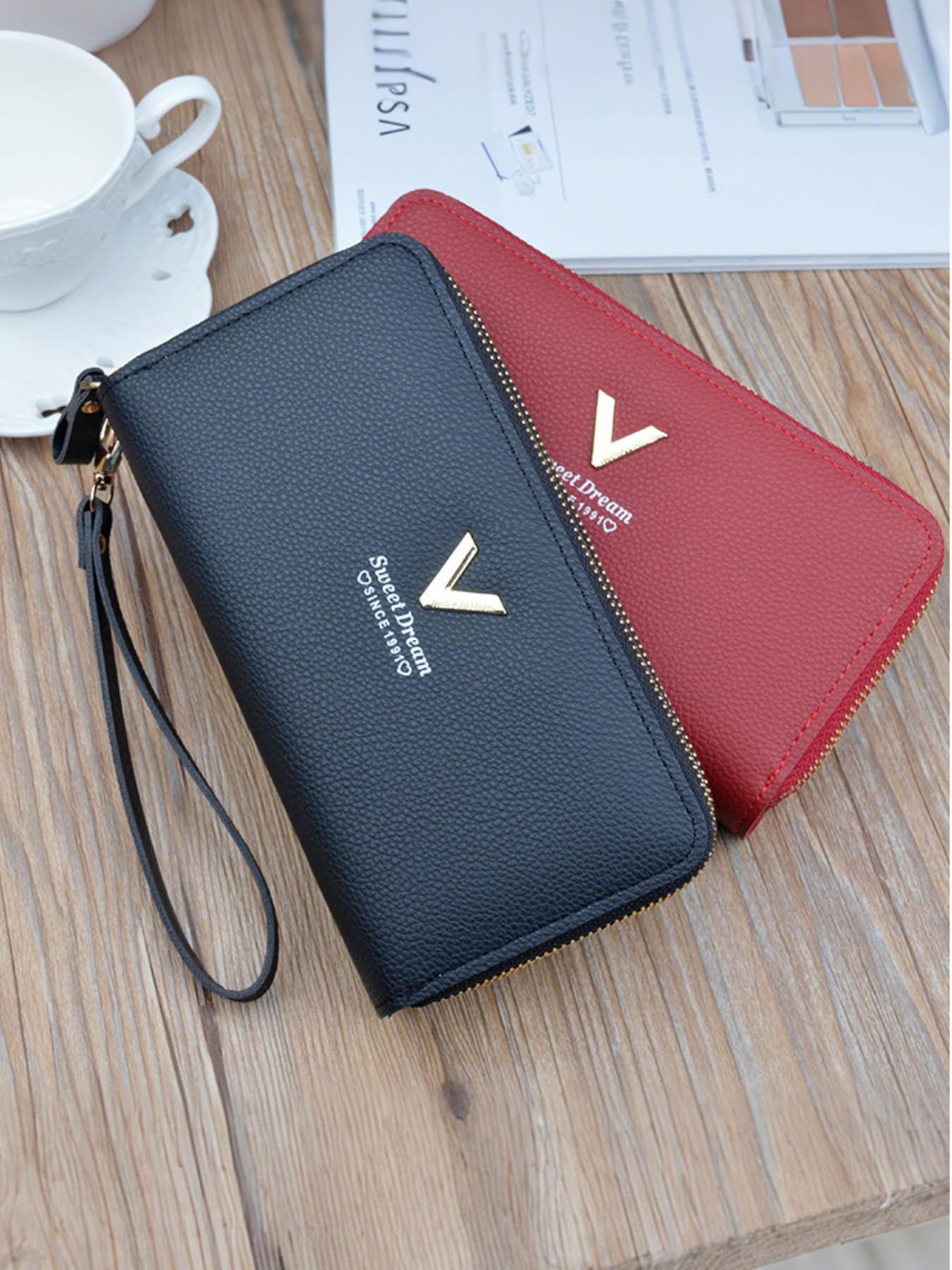 Women'S Coin Pouch, Double Zipper Wallet, Multiple Card Compartments, Wallet Card Holder, Spacious Design, Stylish Women'S Wallet, Zippered Wallet for Ladies, Durable Fashion Wallet, Made of PU Material, Double Zipper Purse