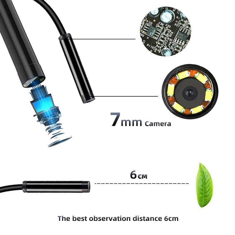 Industrial Endoscope Camera 2M/5M IP67 Waterproof Borescope with 6 Adjustable LEDs, USB Automotive Inspection Camera for Android/iOS/PC Car Diagnostic