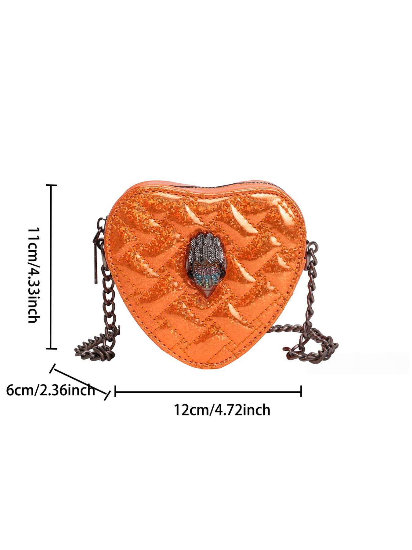 Fashion Heart Mini Bag, Sparkling Trim Design, Detachable Chain Decor, Ideal for Girls' Night Out, Stylish Evening Accessory