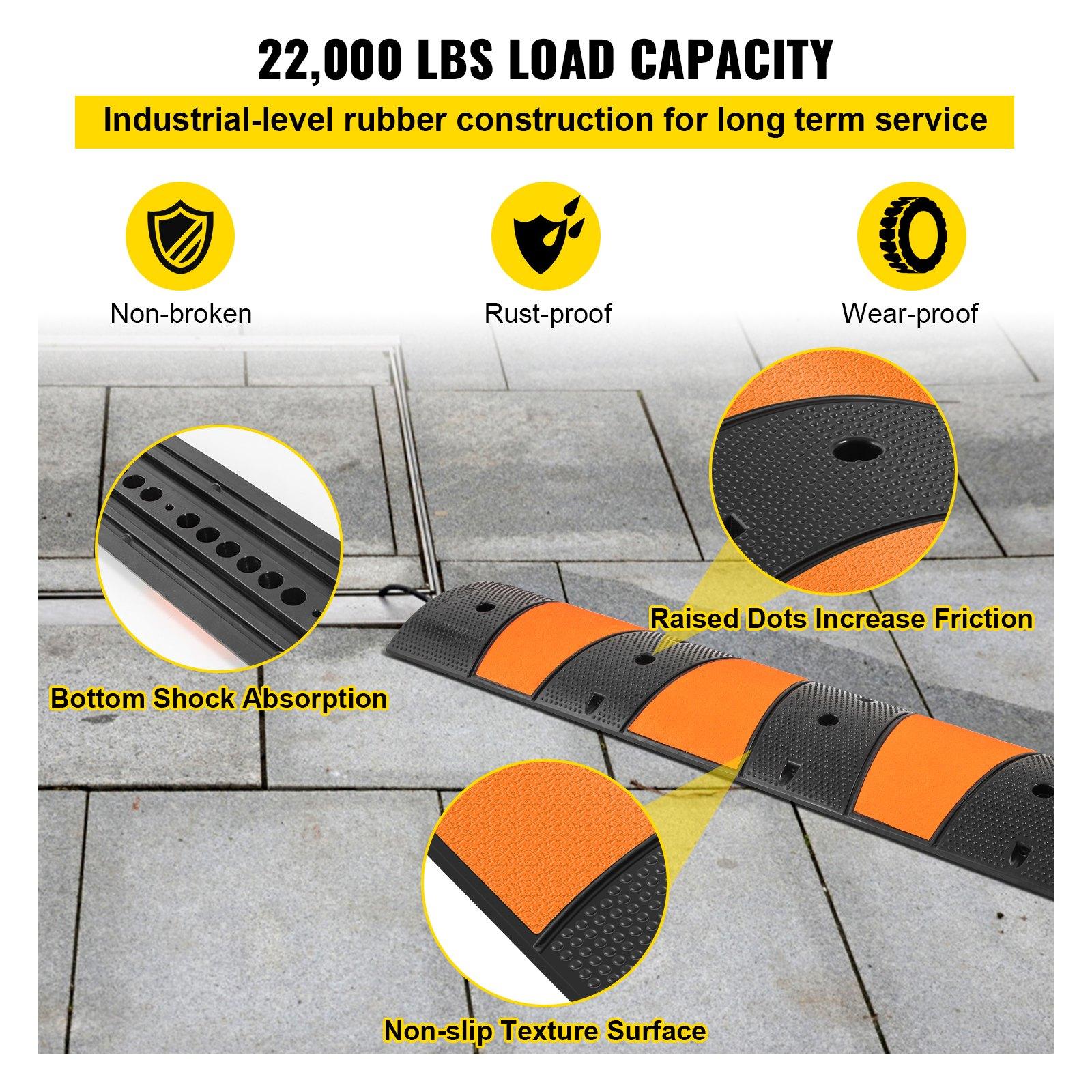 VEVOR Rubber Traffic Calming Device, Single Unit with Dual Channels, 72" Length Modular Design Supports Up to 22000 LBS, Dimensions 72.8 x 12.2 x 2.2, Suitable for Asphalt, Concrete, and Gravel Sur VEVOR Rubber Traffic Calming Device, Single Unit with Dual Channels, 72" Length Modular Design Supports Up to 22000 LBS, Dimensions 72.8 x 12.2 x 2.2, Suitable for Asphalt, Concrete, and Gravel Sur