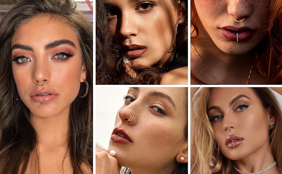 4PCS 18G Nose Rings Hoops, Steel Earrings Tragus Septum Piercing CZ Clicker Ring, Hinged Segment Conch Lip Cartilage Double Hoops 8mm 10mm For Women Men