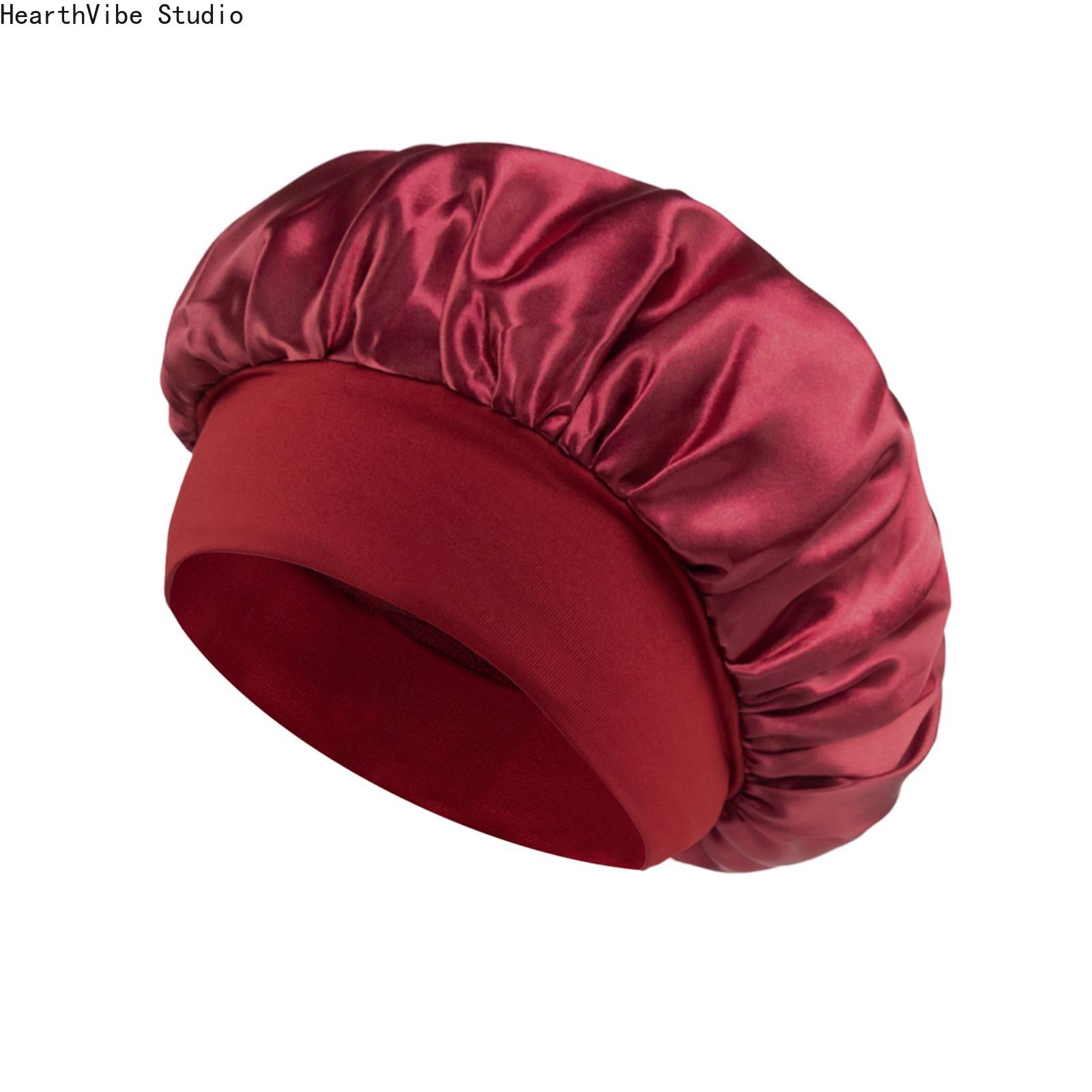 Double-Layer Satin Shower Cap for Women, Modern Minimalist Waterproof & Anti-Frizz Haircare Bonnet, Wide-Brimmed for Salon Styles and Heatless Curls, Beauty Products, Silky, Solid Double-Layer Satin Shower Cap for Women, Modern Minimalist Waterproof & Anti-Frizz Haircare Bonnet, Wide-Brimmed for Salon Styles and Heatless Curls, Beauty Products, Silky, Solid