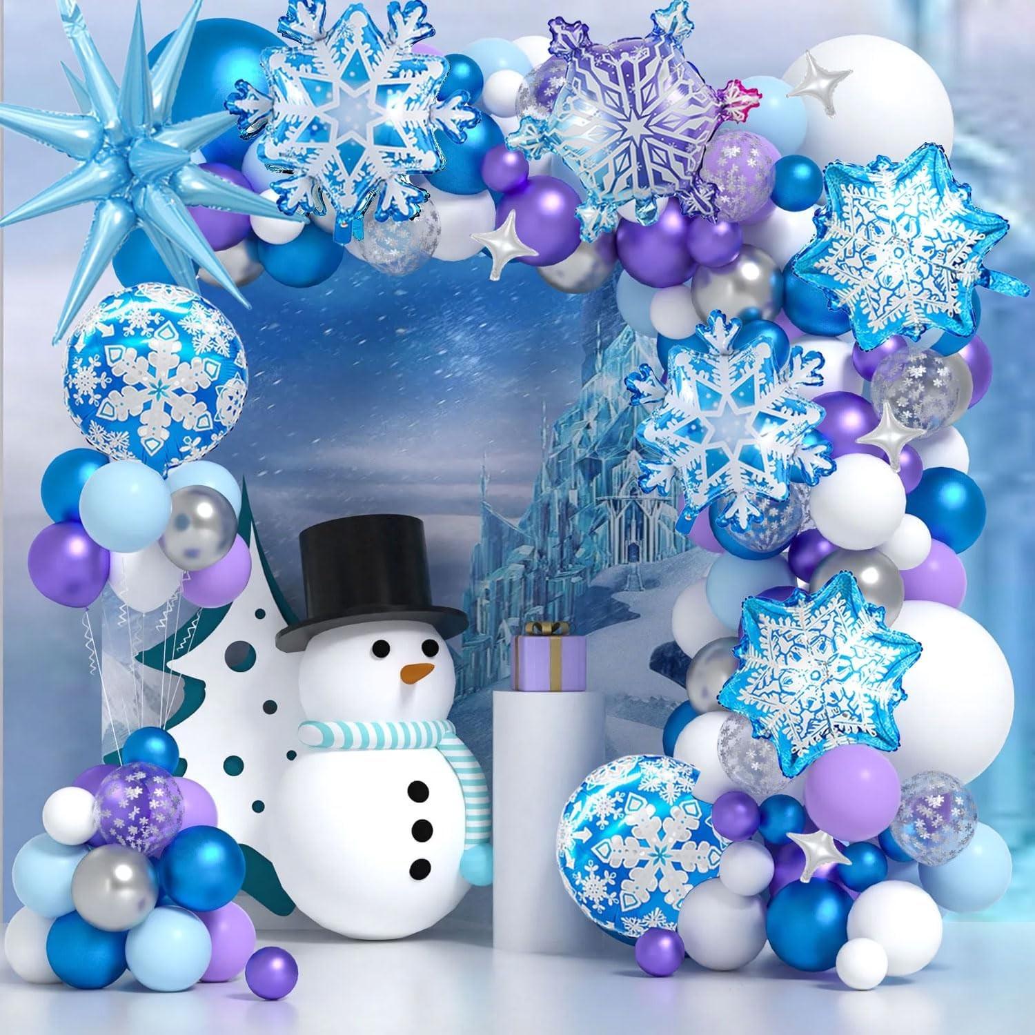 18 Inch Snowflake Aluminum Foil Balloons Party Set, Winter Wonderland Decor, Includes Explosive Stars, Perfect for Kids' Parties, Christmas, Cosplay