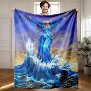 1 piece The power and blessings of the sea goddess Yemaya themed flannel blanket, Decorative giftable blankets, All-season comfortable blanket, modern style, suitable for sofas, beds, digitally printed pattern, soft and warm, 100% polyester material