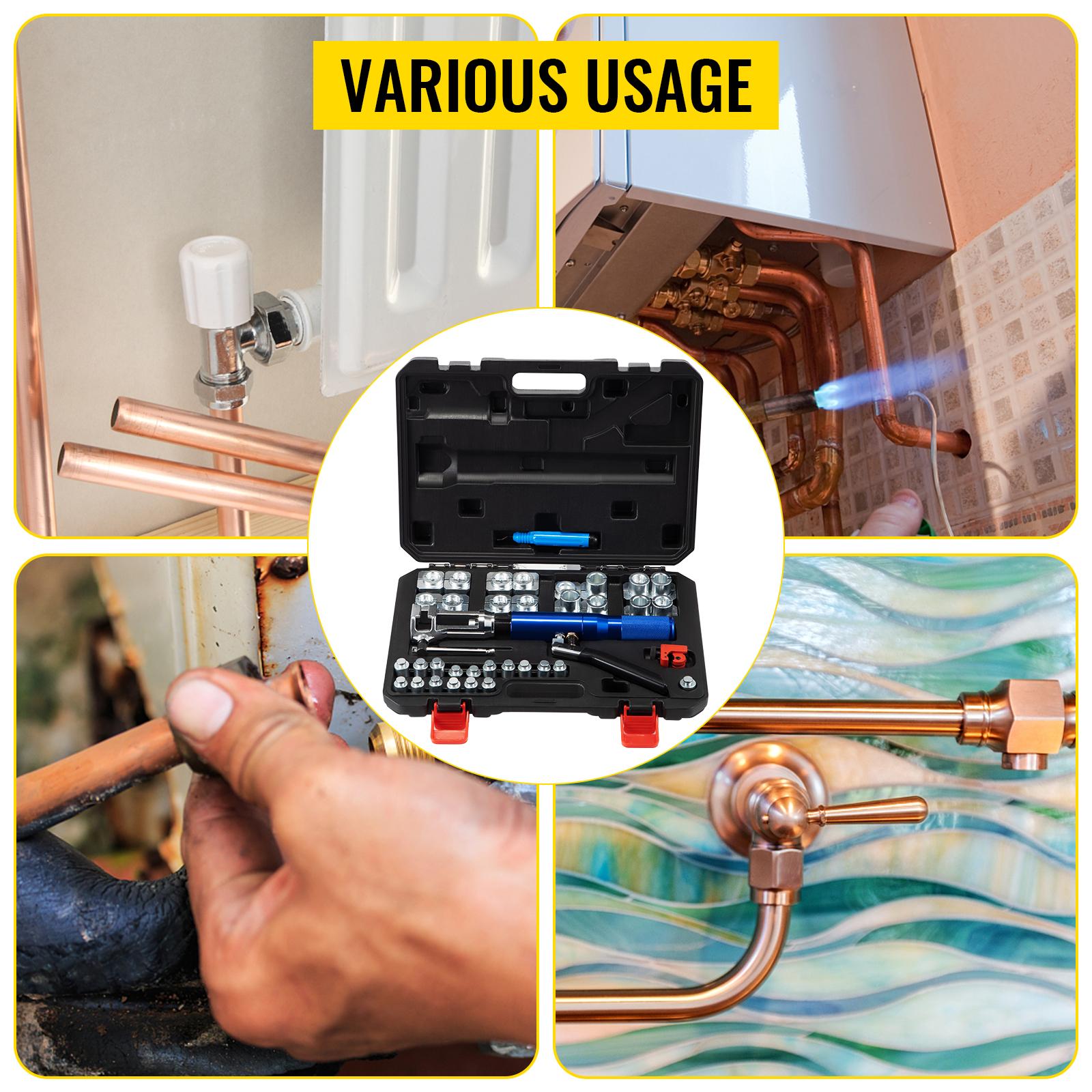 VEVOR Hydraulic Flaring Tool Kit, 45 Double Flaring Tool, Brake Repair Brake Flaring Tools for 3/16-1/2, Brake Flare Tool with Tube Cutter and Deburrer, 32 PCS Tube Flaring Tools for Copper Lines