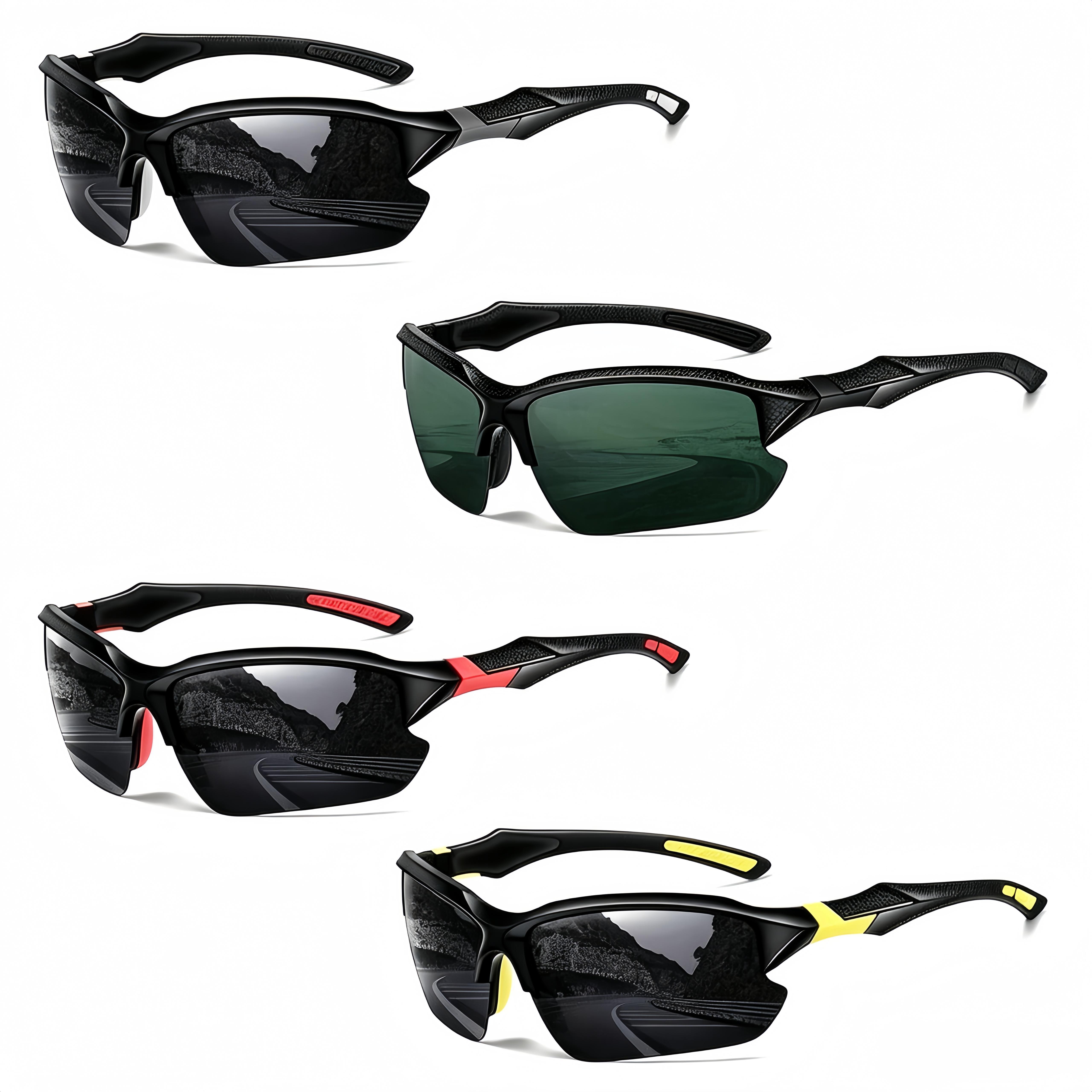 4-Pack Polarized Sunglasses for Male & Female - Rimless, Lightweight, Windproof Multi-Sports Eyewear with Polarised Lens, Ideal for Driving, Square/Cat Eye/Oversized Styles, Adult Gifts