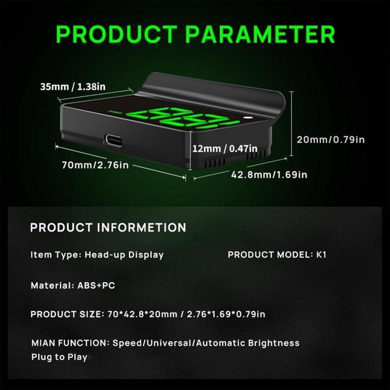 Universal Car Windshield Speedometer Projection Hud, 3.5 Inch Obd GPS Digital Speed Display, Compass Direction & Time, Speed Warning