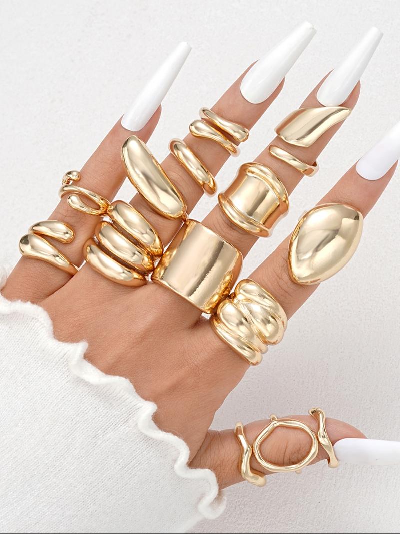 Punk Style Geometric Design Ring Set, Gold Stackable Rings, Statement Rings, Fashion Accessories for Women & Girls, Casual Stackable Rings for Party, Daily Clothing Decor, for Gift, Jewelry for Women, Bohemian Stackable Rings, Gift Ideas