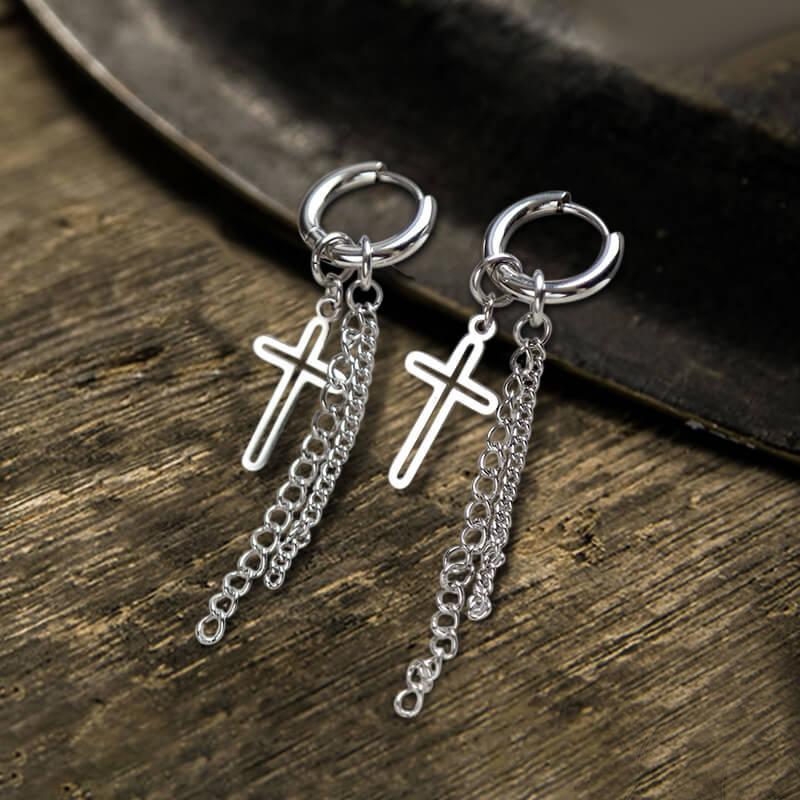 GTHIC Simple Cross Chain Tassel Stainless Steel Hoop Earring for Men Women Fashion Accessory Daily Wear