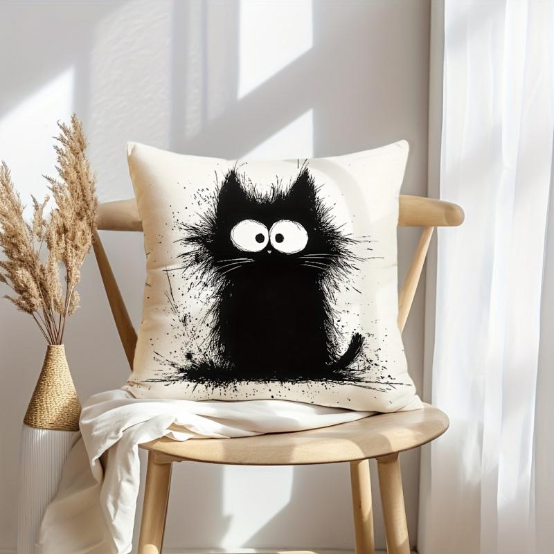 4pcs, Cute Exploding Cat Throw Pillow  Simple Black Cat Decorative Cushion Covers, Farmhouse Party Home Decor Pillowcases, for Couch Sofa Living Room Bedroom, Without Pillow Inserts.