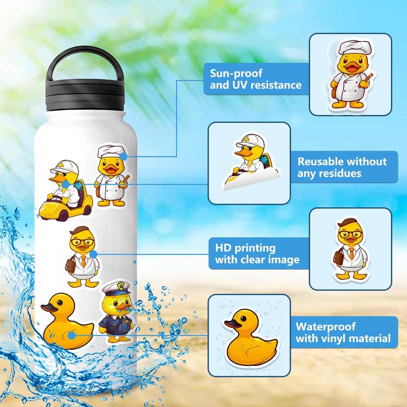 50PCS Cute Duck Sticker, Duck Vinyls Waterproof Bottle Sticker Decal for Laptop, Skateboard, Motorcycle, Notebook