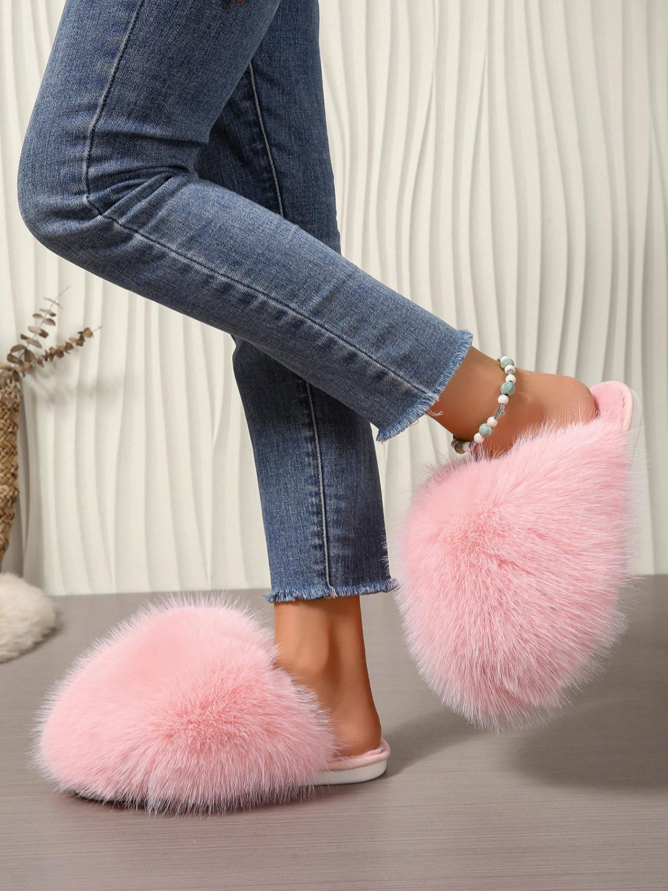 Women's Plush Slippers, 24 Colors, Soft Textile Upper, Rubber Sole, All Seasons, Warm and Comfortable, Fashion Home Shoes
