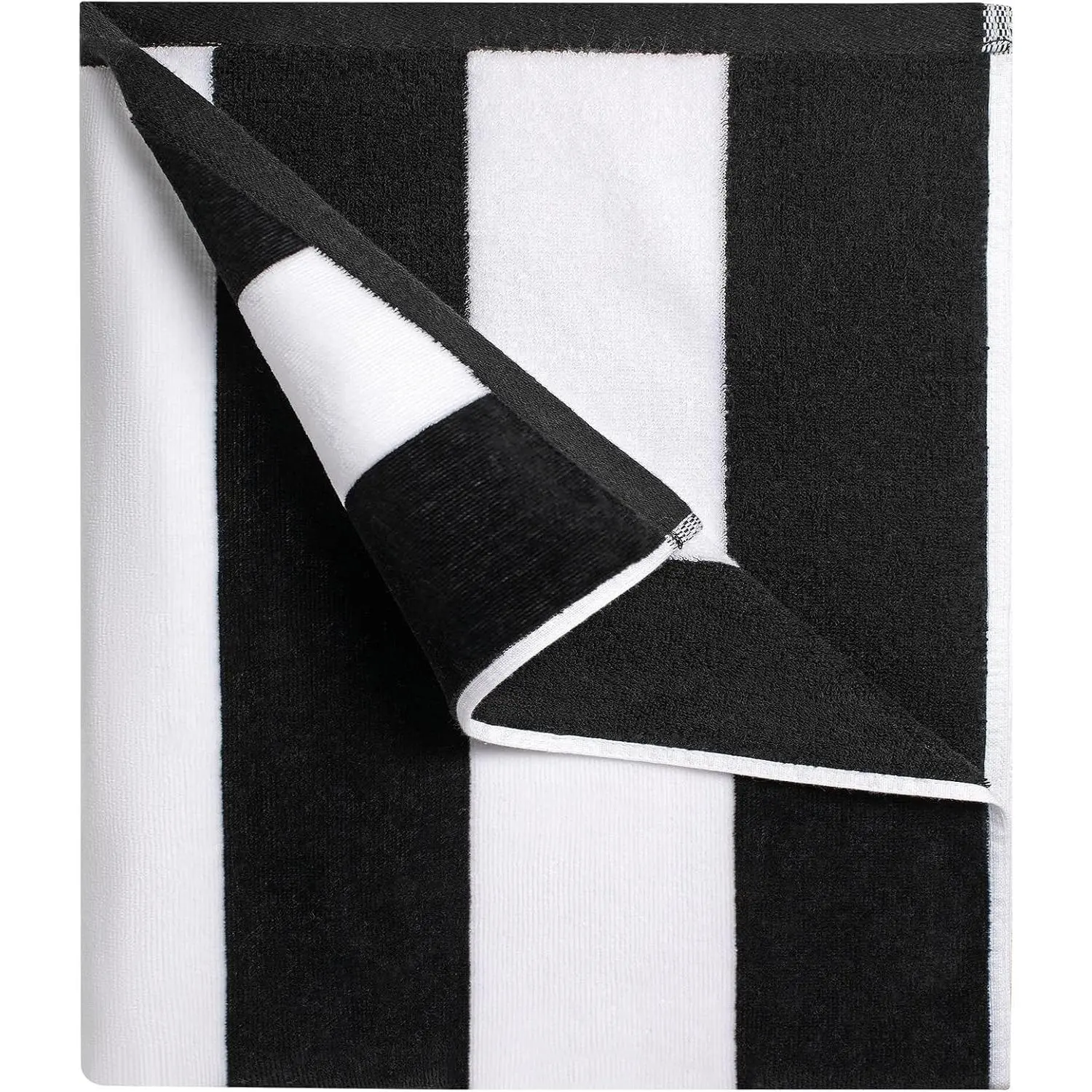 Large Oversized Beach Towel - 35 x 70 Inch Cotton Pool Towel, Black Striped Soft Cabana Swim Towel