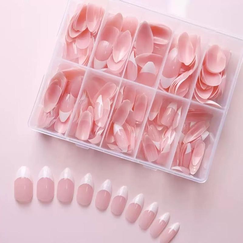 Almond Shaped Fake Nail, 120pcs/set French Press on Nails, White French Tip Base, Colorblock Acrylic Nails Kit, DIY Nail Art Kit for Women & Girls, Nail Extensions