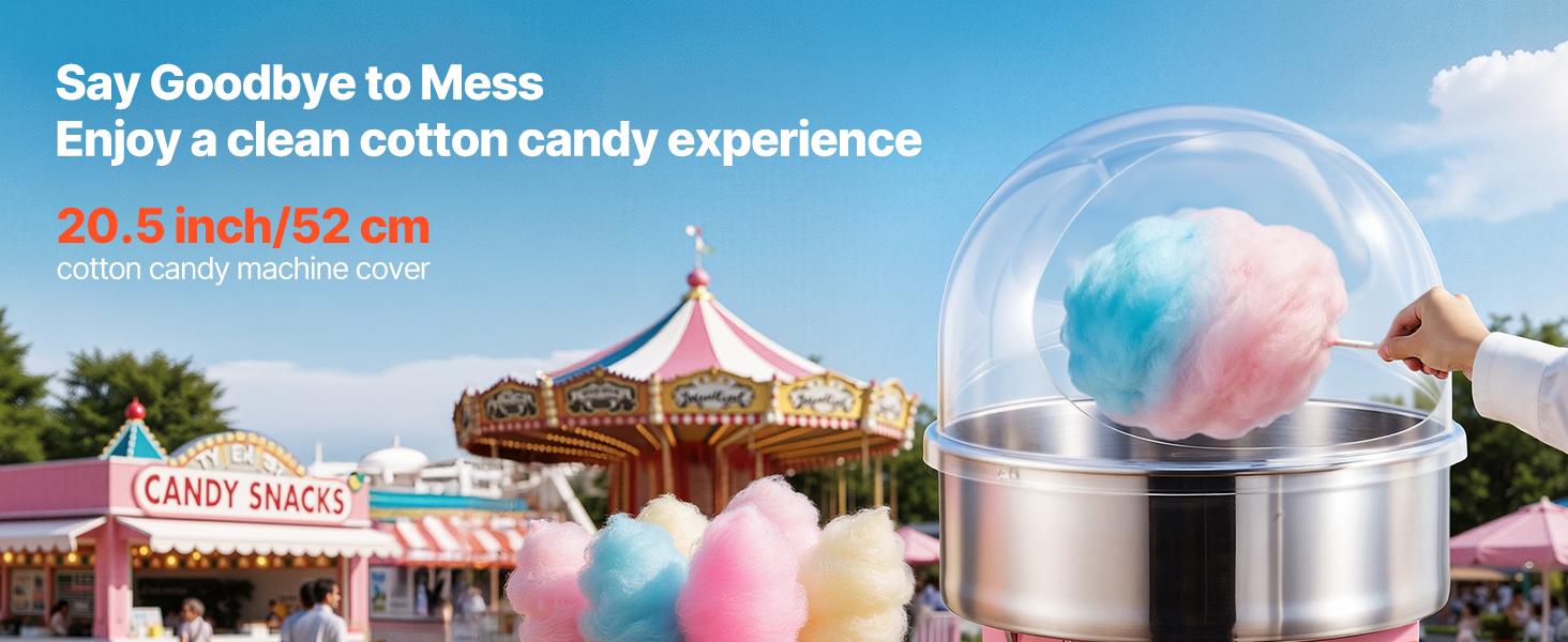 VEVOR Cotton Candy Machine Cover, Transparent Acrylic Dome Bubble Shield, Cotton Candy Machine Bubble Shield Compatible with 20.5in Cottons Candies Machines Bowl for Party, Shops, Bottom Groove Design