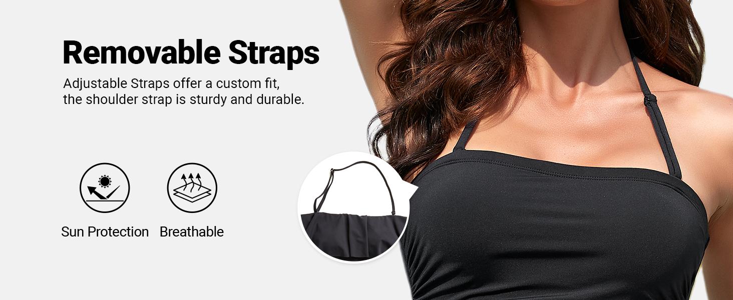 Holipick Women Elegant Tummy Control One Piece Swimsuits Strapless Bandeau Full Coverage Bathing Suits Slimming Halter Swimwear Swimming Clothing