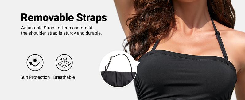 Holipick Women Elegant Tummy Control One Piece Swimsuits Strapless Bandeau Full Coverage Bathing Suits Slimming Halter Swimwear Swimming Clothing