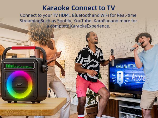 Karaoke Machine 2 Wireless Microphones, Portable Bluetooth Speaker w/PA System for Adults & Kids with LED Lights, Bass/Treble Adjustment, Supports REC/TWS/FM/AUX/USB/IF Card for Party