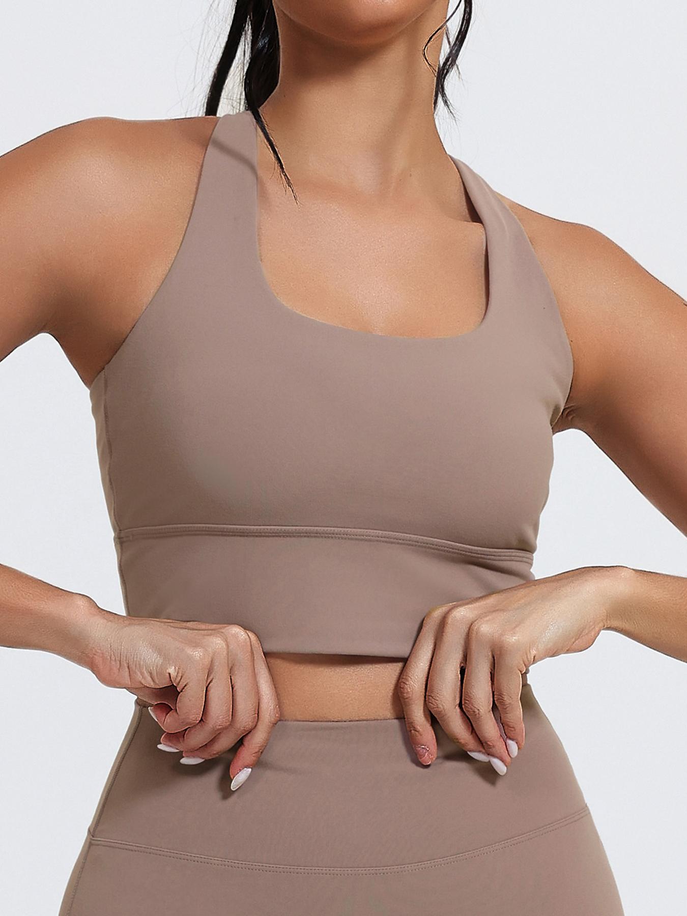 Women's Elastic Backless Sports Bra with Pads, Sexy Crossback Design, Moisture-Wicking Yoga Innerwear, U-Neck, All Seasons, Yoga Workout Activewear, Strappy Workout Bra