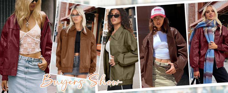 Danedvi Womens Leather Jacket Oversized Faux Casual Zip Up Bomber Motorcycle Jackect Trendy Fall Winter Clothes S-XXL