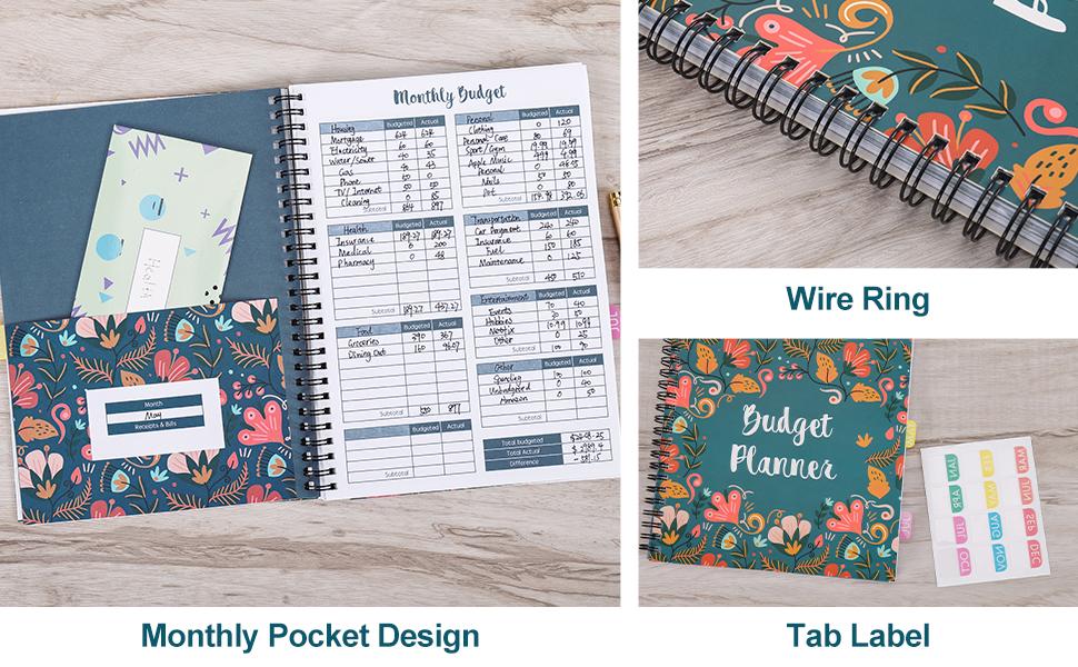 Soligt Monthly Budget Planner Book (Undated) with 12 Pockets for Income, Debt, Saving, Expense and Bill Tracker Organizer, Spiral Design gsm thick Paper Stationery, Efficient Finance Organizer Notebook