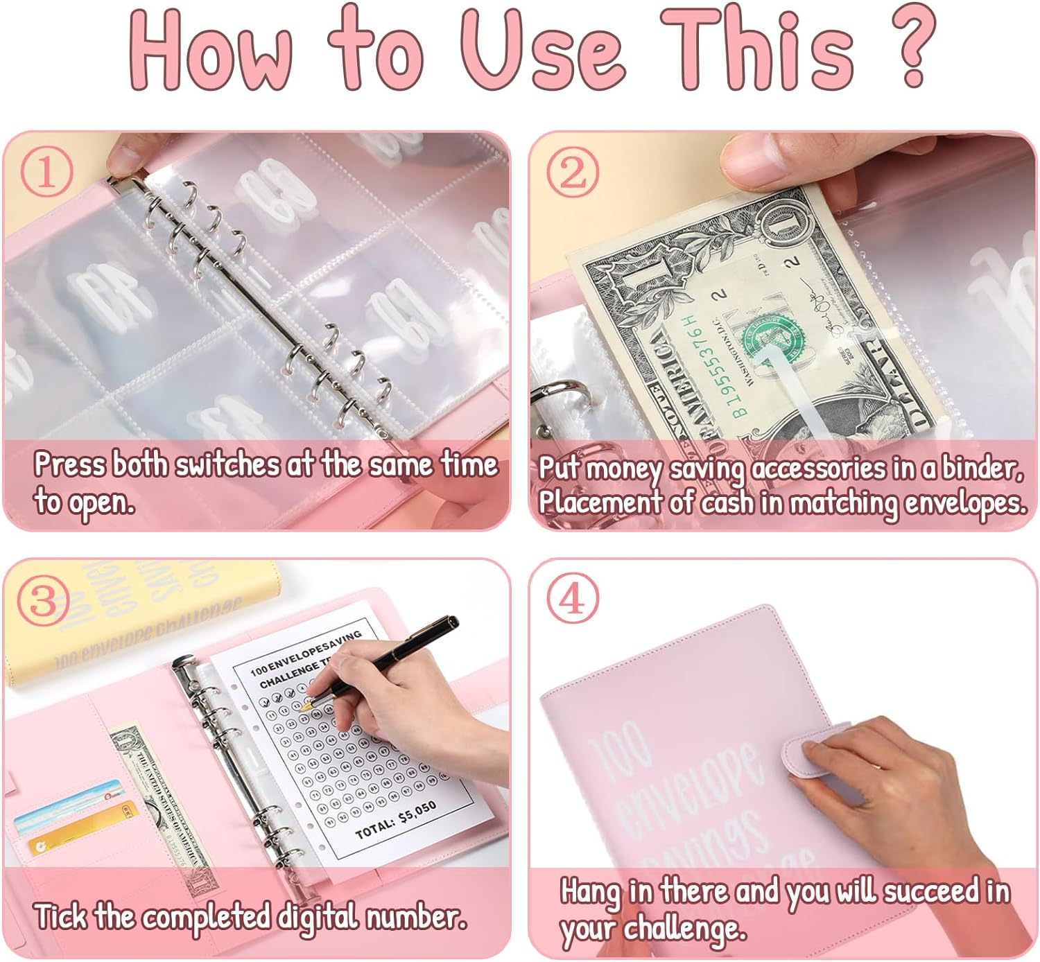 【Gift kits】Challenge For 100 Envelopes Saving with Pen, Easy and Fun Way to Save $5,050, Savings Challenge Budget Binder, Saving Challenge Book,Waterproof Wallet,Storage Bag,Saving Tips,Desk Office Accessories,Budget Plan