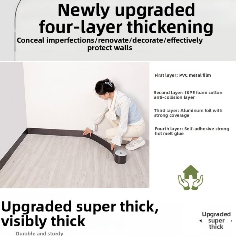 2 Rolls Self-Adhesive Baseboard Trim, Waterproof Moisture-Resistant No Drill Wall Corner Strip, Anti-Mold Floor Line Wallpaper for Kitchen Bathroom Living Room