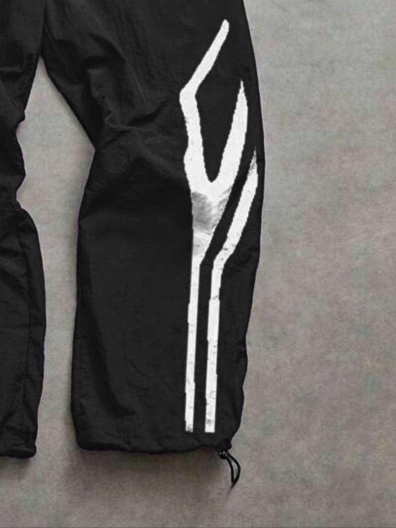 Men's Fashion Casual Sports Pants, Athleisure Style Bottoms, Unique Print, Loose Fit, Nylon Fabric, Lightweight Comfort, Waist Drawstring, Adjustable Ankle Cuff