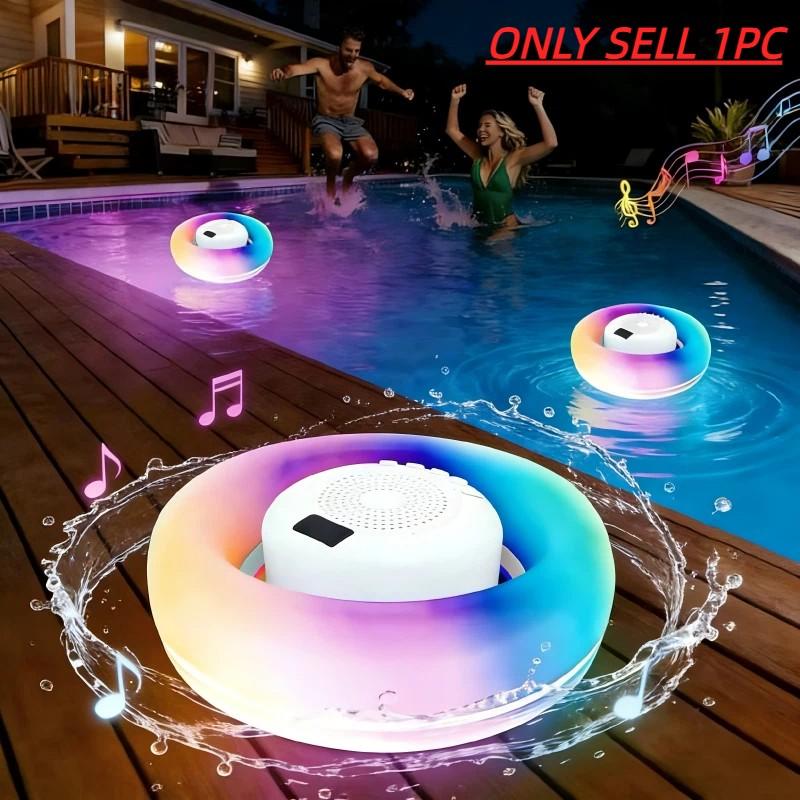 Floating Waterproof Bluetooth-compatible Speaker, Pool Bathroom Outdoor Use, RGB Lights, 10 Modes, Wireless Hands-Free Call, Portable Mini Speaker