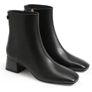 Coutgo Womens Ankle Boots Chunky Low Heel Square Toe Booties Side Zipper Winter Dress Shoes