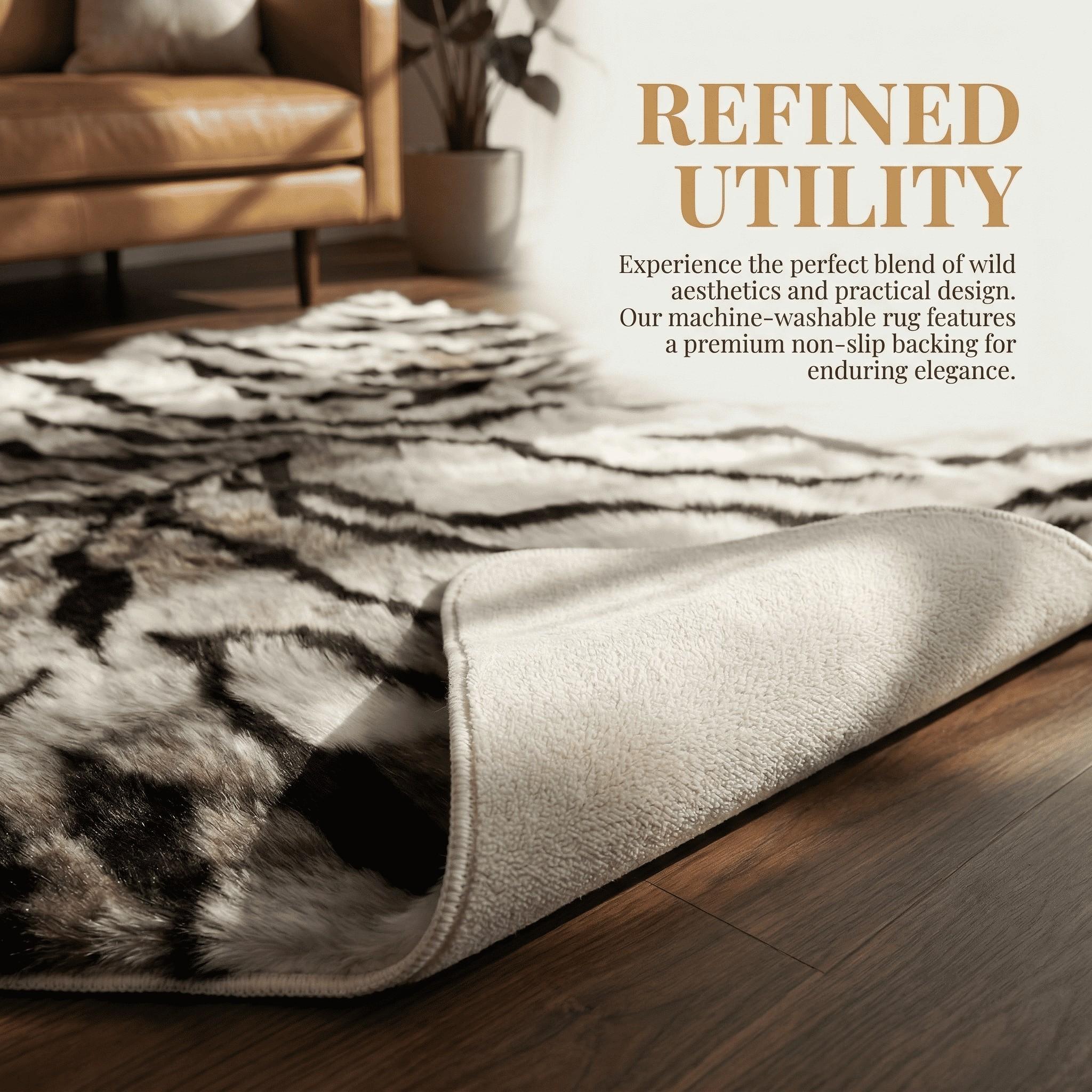Luxurious Tiger Print Plush Rug, Animal Print Rug, Tiger Pattern Design, Soft Comfortable Bedroom Bedside Decorative Mat, Sofa Side Accent Pad, Home Decor Rugs, Non-Toxic Ca Prop 65 Compliant