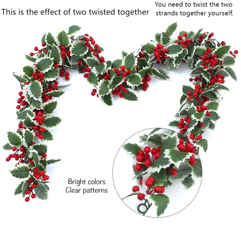 Artificial Christmas Wreath with Ivy & Holly Berries, Red Berry & Foliage Wreath for Fireplace, Staircase & Shelf, Indoor & Outdoor Decor for Christmas, New Year & Wedding, Battery-Free, Easy to Hang & Washable