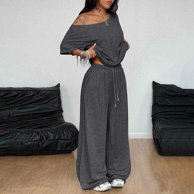 Women Off Shoulder Sweatsuits Oversized Pullover Sweatshirt and Wide Leg Pants Lounge Sets Two Piece Outfits
