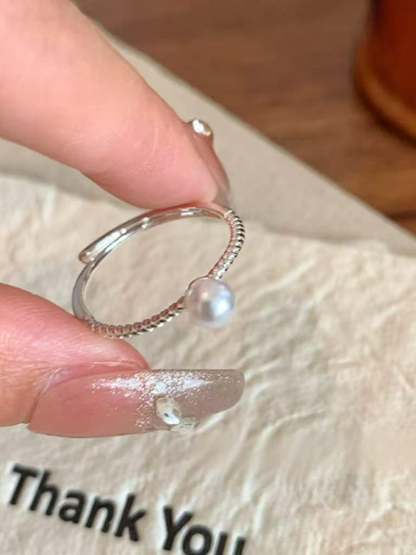 Adjustable Silver Pearl Ring for Women, Elegant Open Design, Hypoallergenic Stackable Jewelry, Perfect Gift for Her