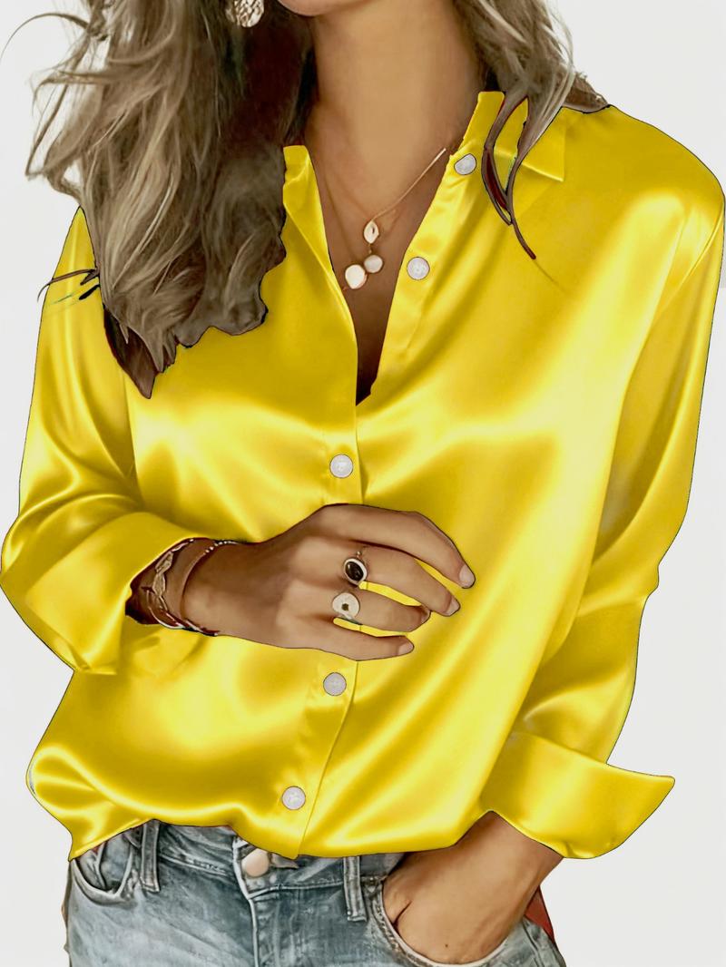 New Women's Clothing for All Seasons: Fashionable Light-Sensitive Satin, Casual and Versatile Button-Down Shirt Blouse New Women's Clothing for All Seasons: Fashionable Light-Sensitive Satin, Casual and Versatile Button-Down Shirt Blouse