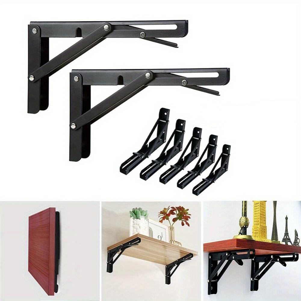Heavy Duty Adjustable Wall Mount Shelf Brackets Set of 2, Foldable Rust-Proof Space Saving Kitchen Storage Rack, Industrial Grade Expandable Tool Shelf Board for Indoor Outdoor Home Organization