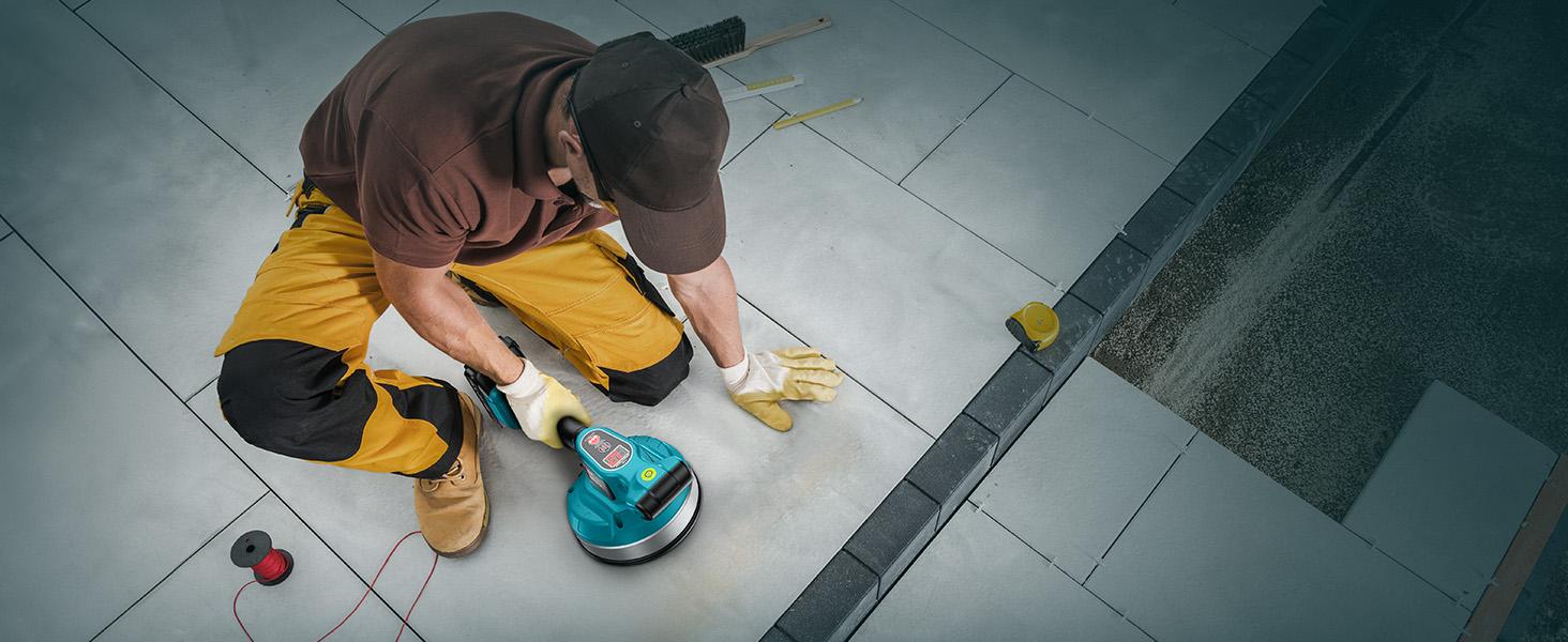 SEESII KP-160B Tile Vibration Tool, Cordless Tile Vibration Leveling Machine with 2×2000mAh Batteries, 160mm Large Suction Strong Grip, 12-Speed Adjustable Tile Tools for Floor/for the Pro and DIY fathersdaygift Outdoorfun