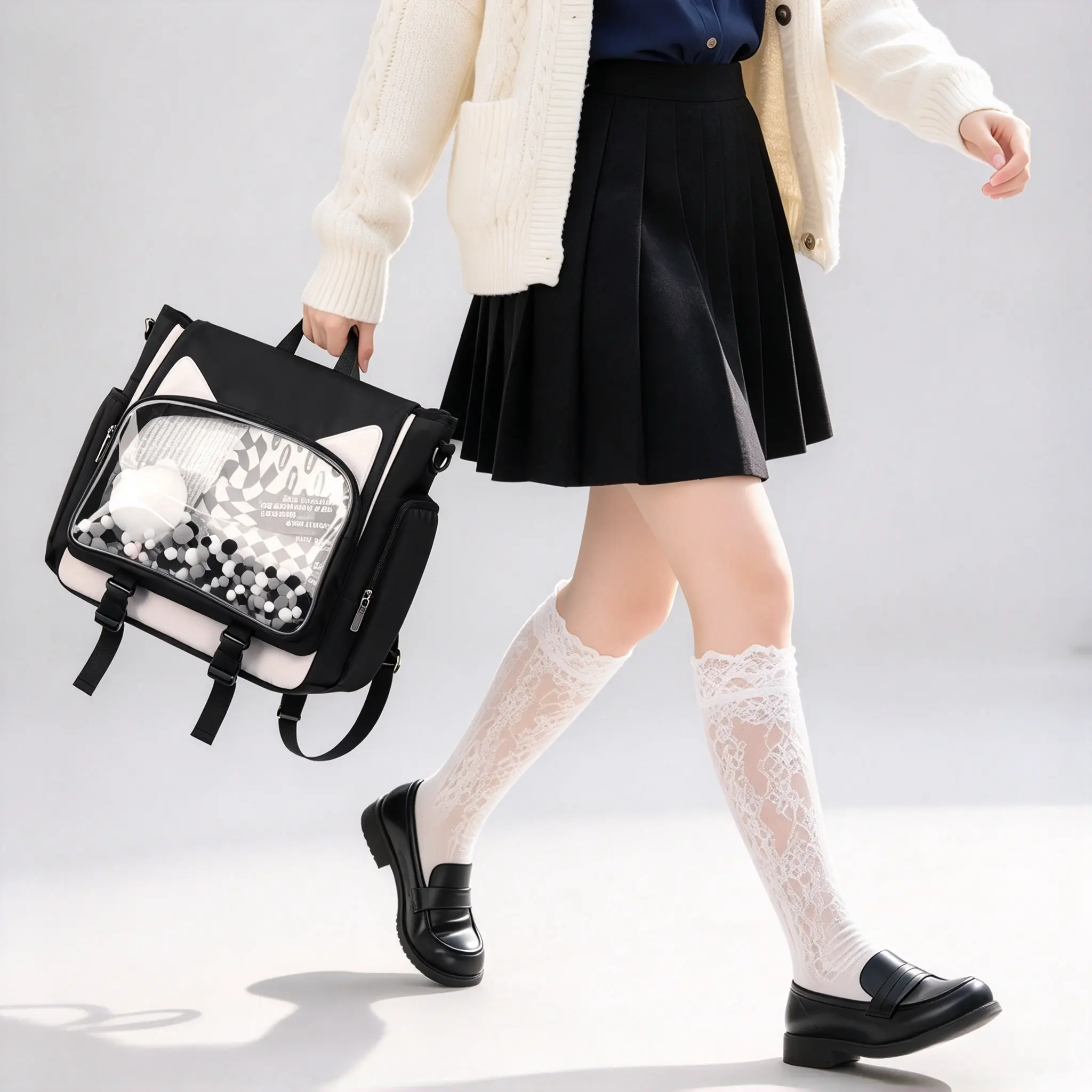 Kawaii Cat Ear Ita Bag Backpack - Pin Display Window Crossbody Gym Bag for Anime Fans, Campus/Outings & Anime Conventions (Sports & Outdoor Accessory)