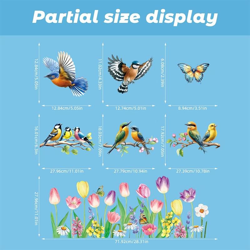 Spring Pigeon Window Stickers Set, 9 Sheets / 80 Pieces, Cute Bird Decorations for Windows, Festive Home Decoration Accessories
