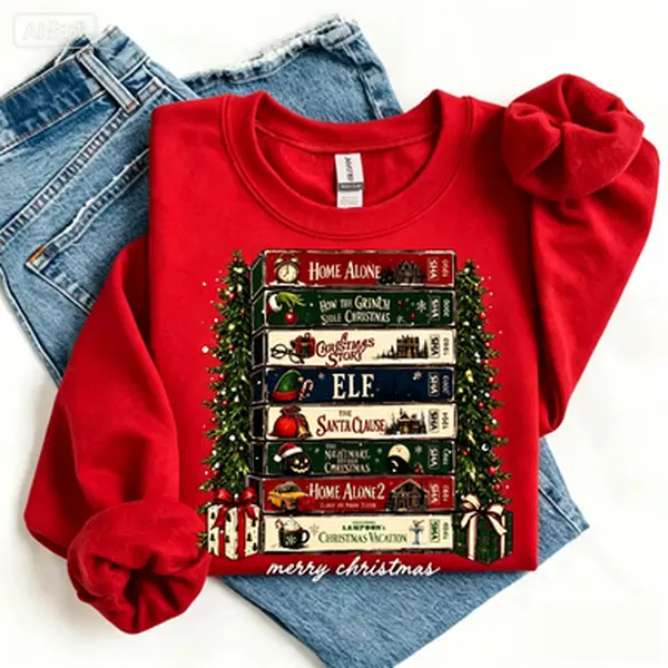 Retro Holiday VHS Sweatshirt, Vintage Christmas Graphic Crewneck, Cozy Winter Movie Night Pullover, Festive Holiday Apparel, Christmas Gift