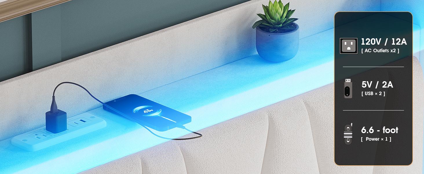 Vabches Bed Frame with LED Light and 3 Drawers Storage, Upholstered Velvet Platform Bed Frame with Charging Station, Wingback Tall Headboard, No Box Spring Needed