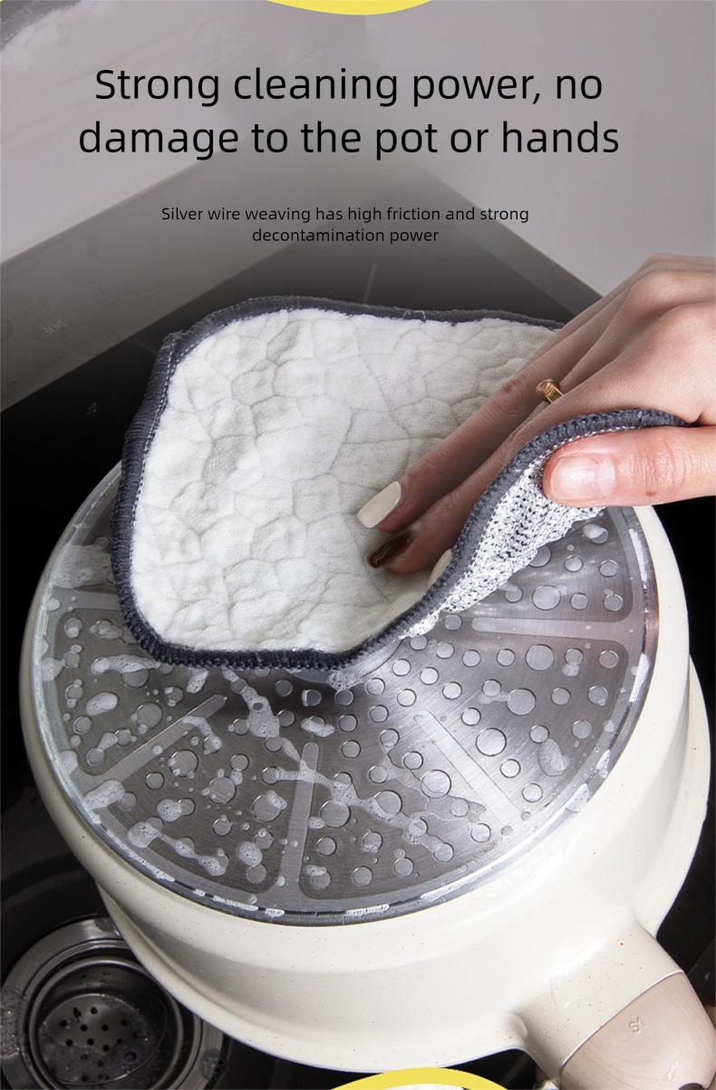 PSOS Multipack Multipurpose Non-Scratch Wire Dishcloths 5Pcs Silver 2-Layer Reusable Dishwashing Rags for Wet & Dry Use Sinks Pans Dishes Fathersdaygift Set
